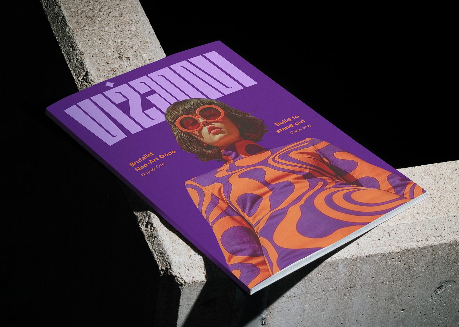 Magazine cover set in the Innervision display typeface with a retro portrait in purple and orange